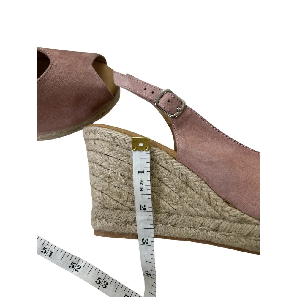 Paseart Pink Suede Peep Toe Espadrille Wedges Size EU- 38 US-7.5